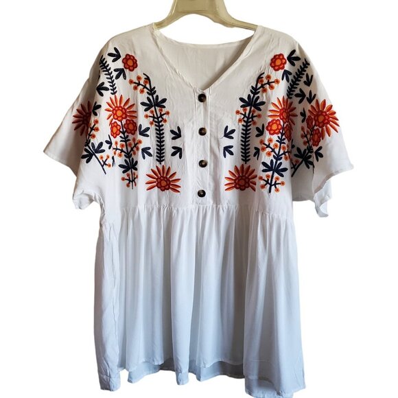 Shein Curve Floral Embroidered Peplum Cottage Core White Blouse 2XL - Picture 2 of 12